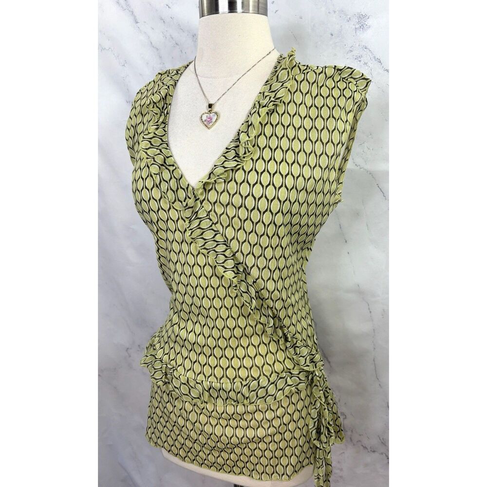 Vtg Y2K Babydoll Top Sz L Mesh Whimsigoth Fairy Grunge Indie Sleaze Green Ruffle